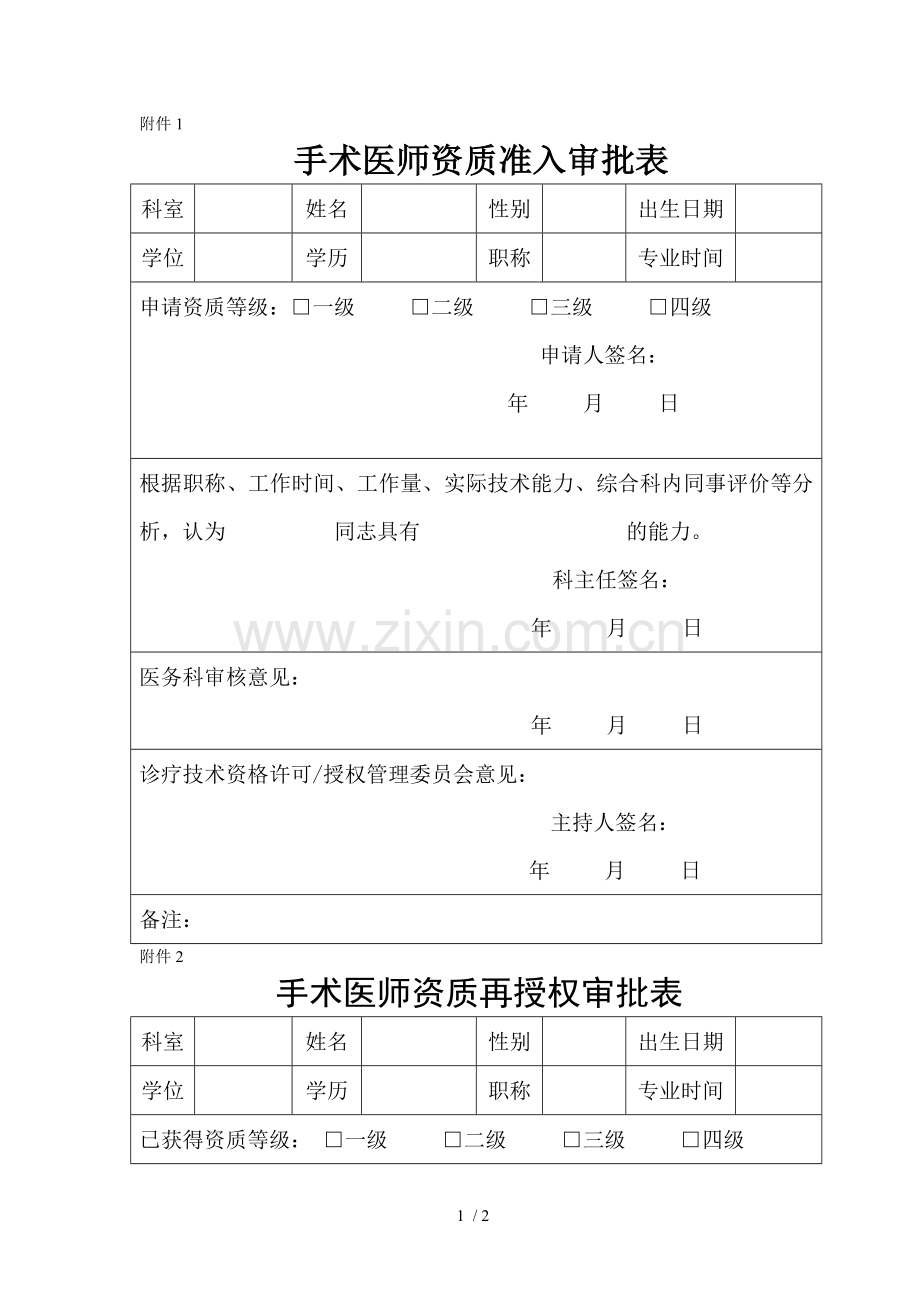 手术医师资质准入申请表与再授权表.doc_第1页