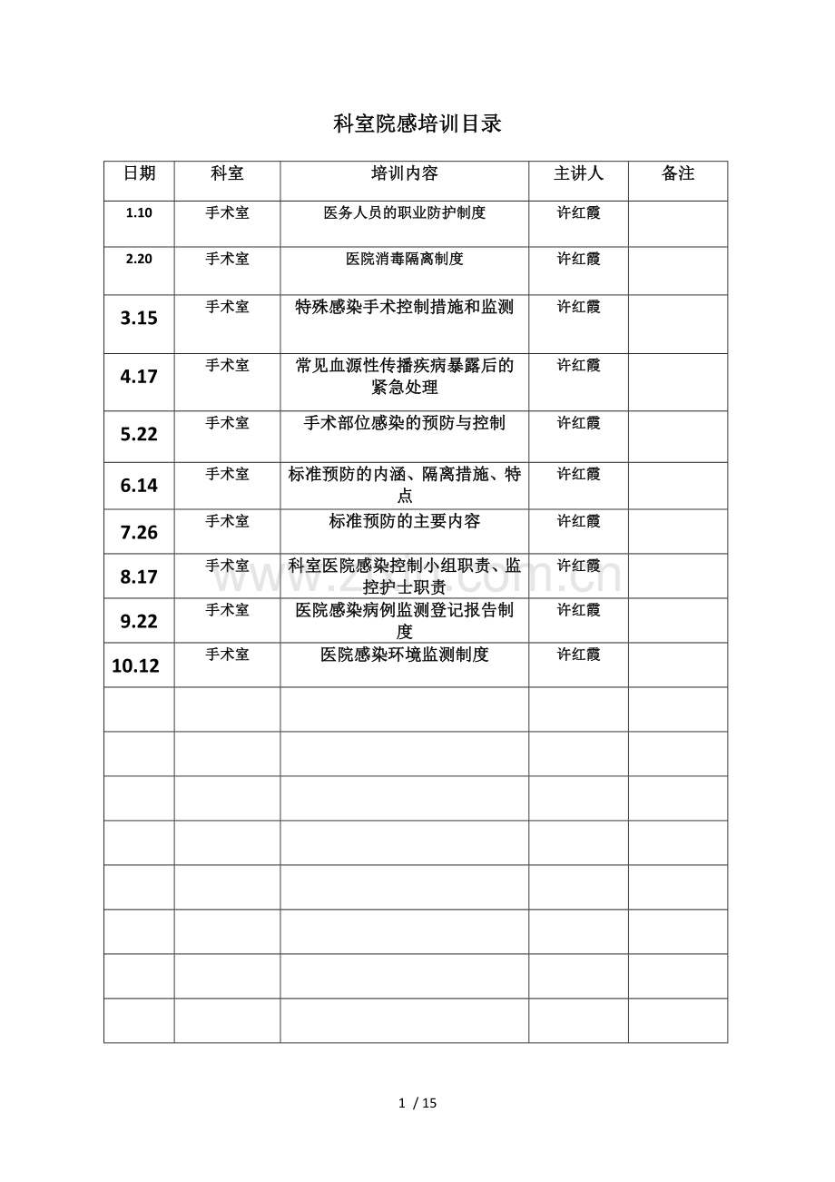 医院感染培训记录.doc_第1页