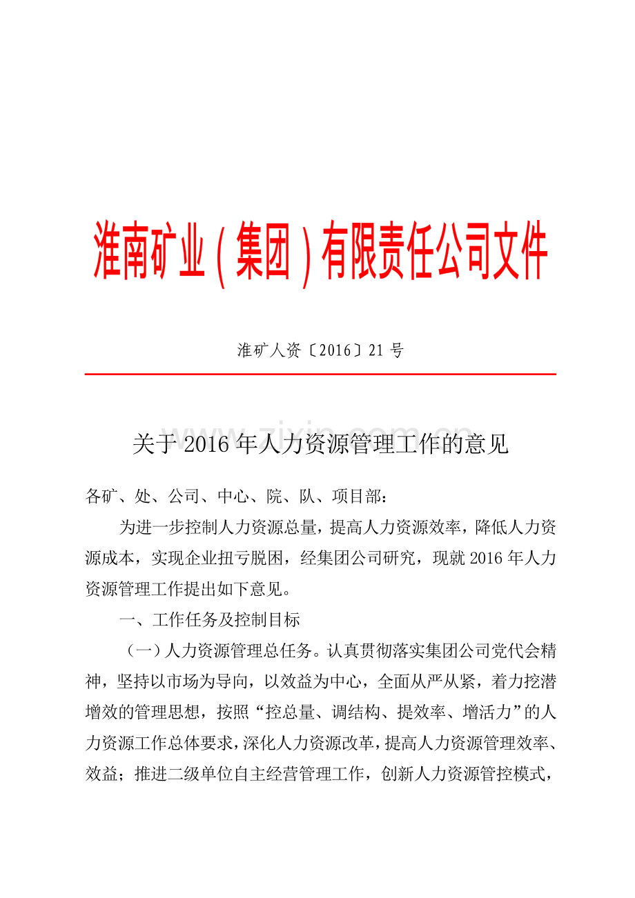 关于2016年人力资源管理工作的意见.doc_第1页