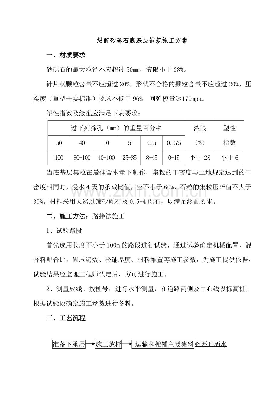 级配砂砾石底基层施工方案.doc_第1页