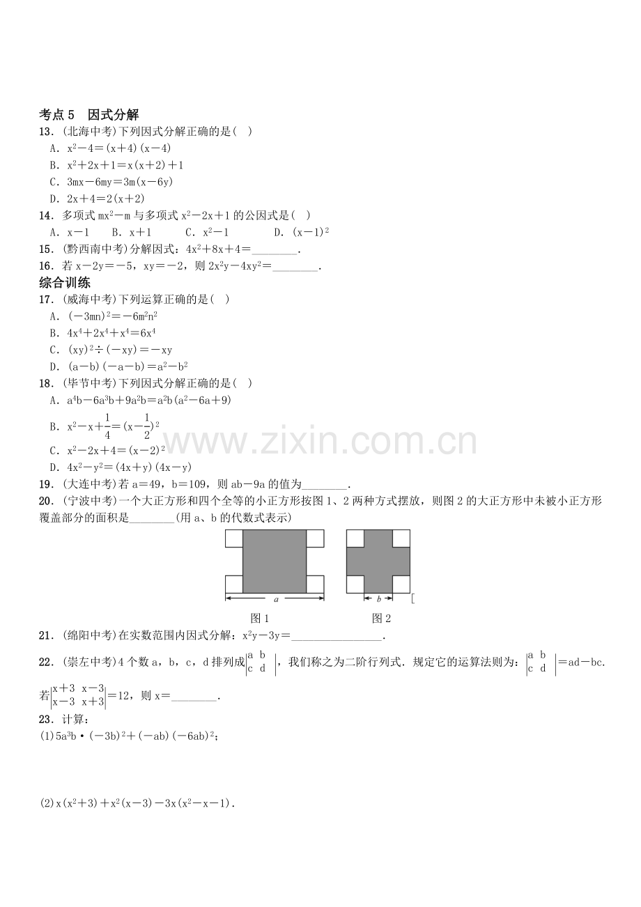 整式的乘法与因式分解考点练习(-含答案).doc_第2页