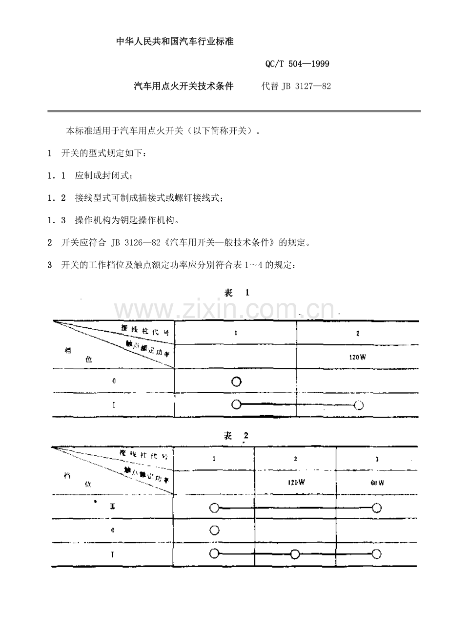 QC∕T 504-1999 汽车用点火开关技术条件.doc_第1页