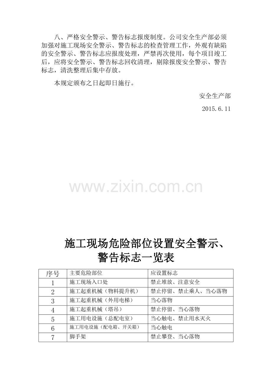 施工现场安全警示、警告标志使用管理规定.doc_第2页