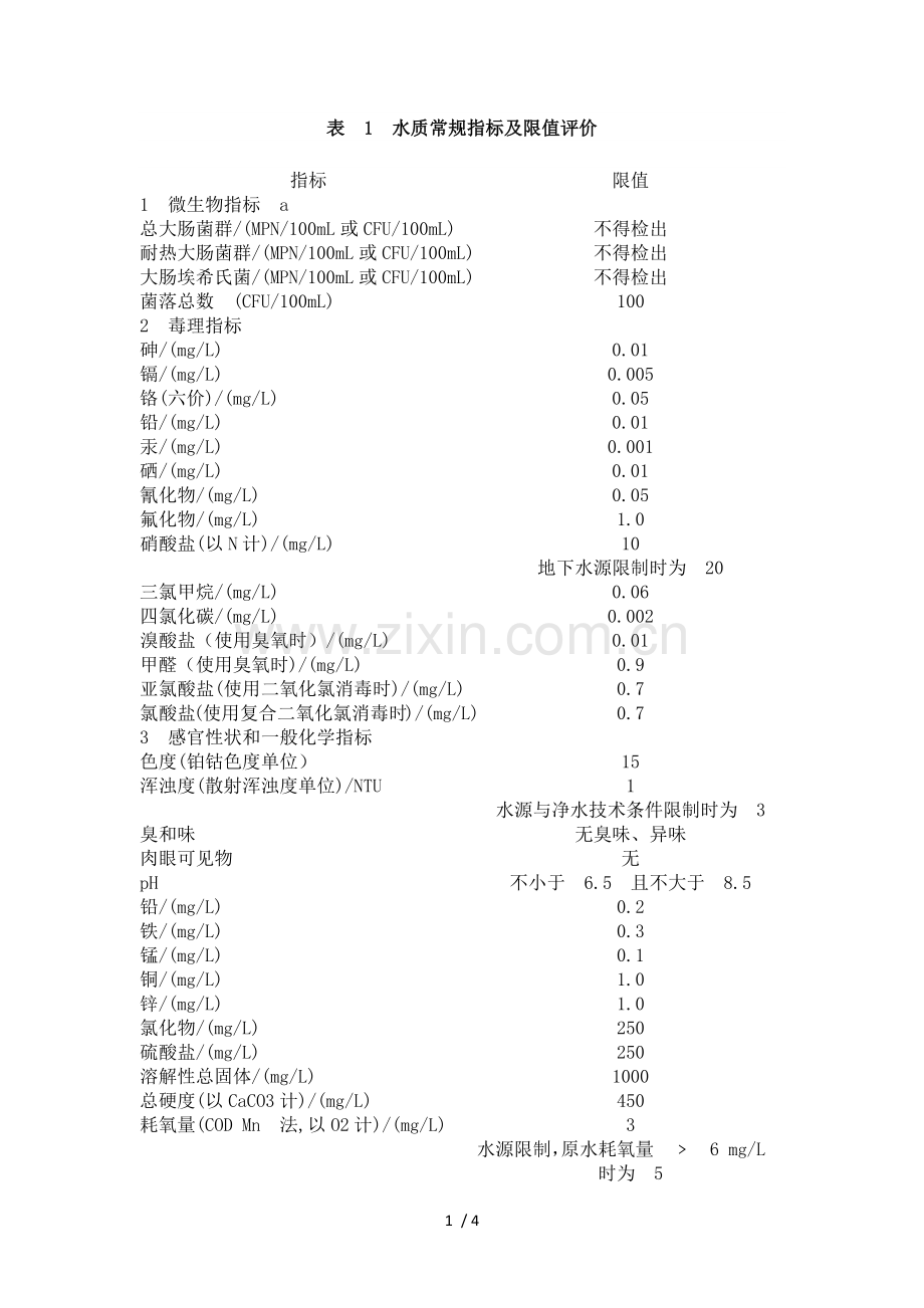 中华人民共和国自来水水质国家标准.doc_第1页