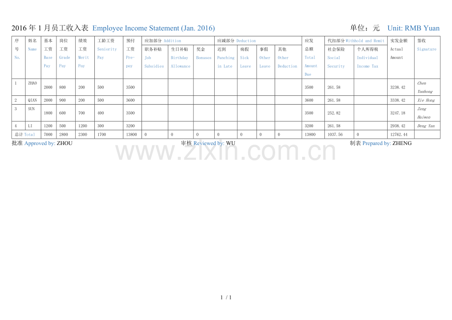 员工收入表-中英文.docx_第1页