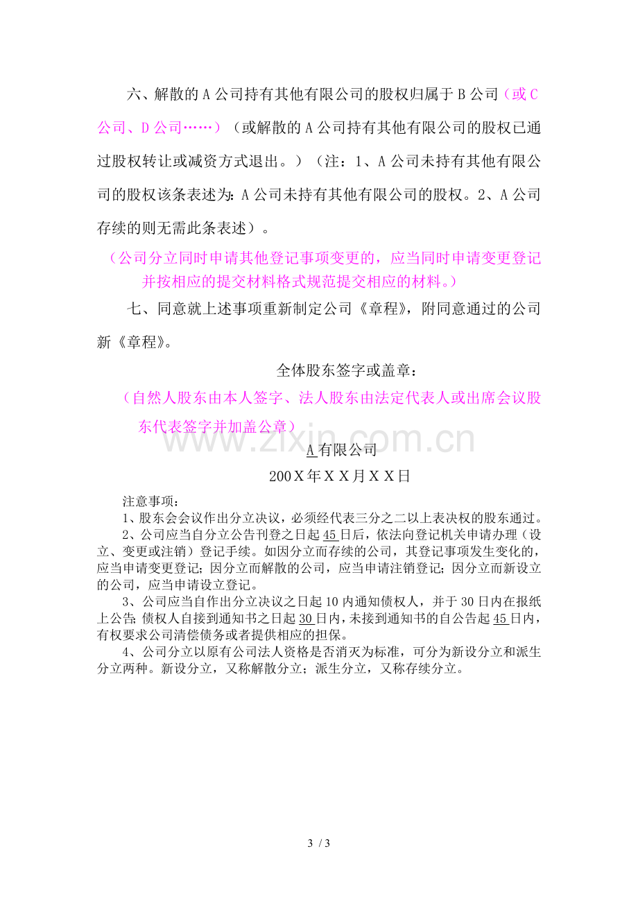 有限公司分立的股东会决议.doc_第3页