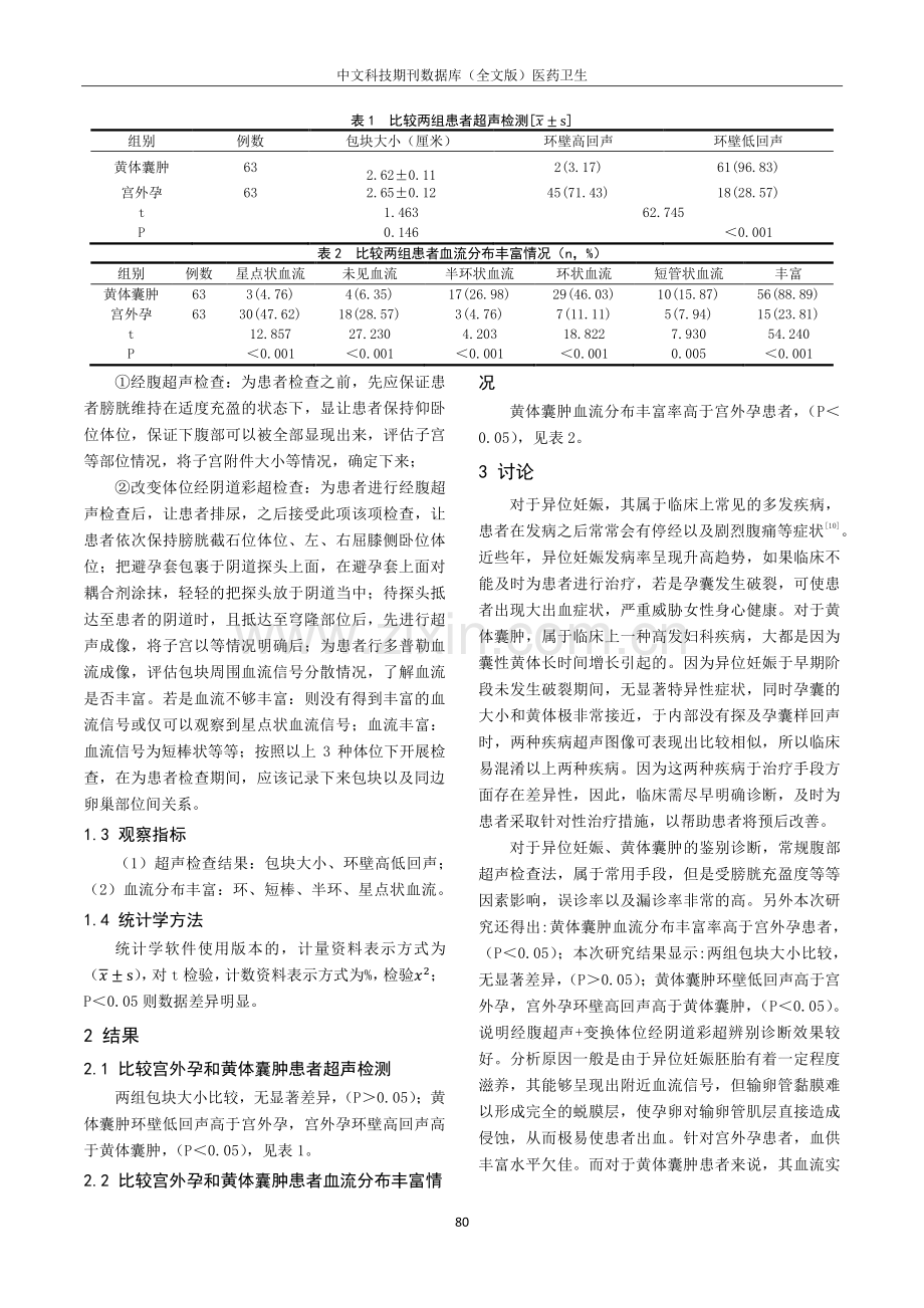 经腹超声与变换体位经阴道彩超在异位妊娠与黄体囊肿鉴别诊断中的应用.pdf_第2页