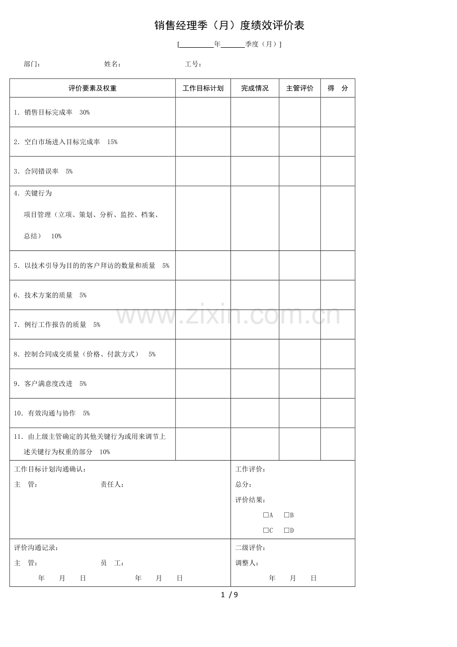 公司员工绩效考核表.docx_第1页