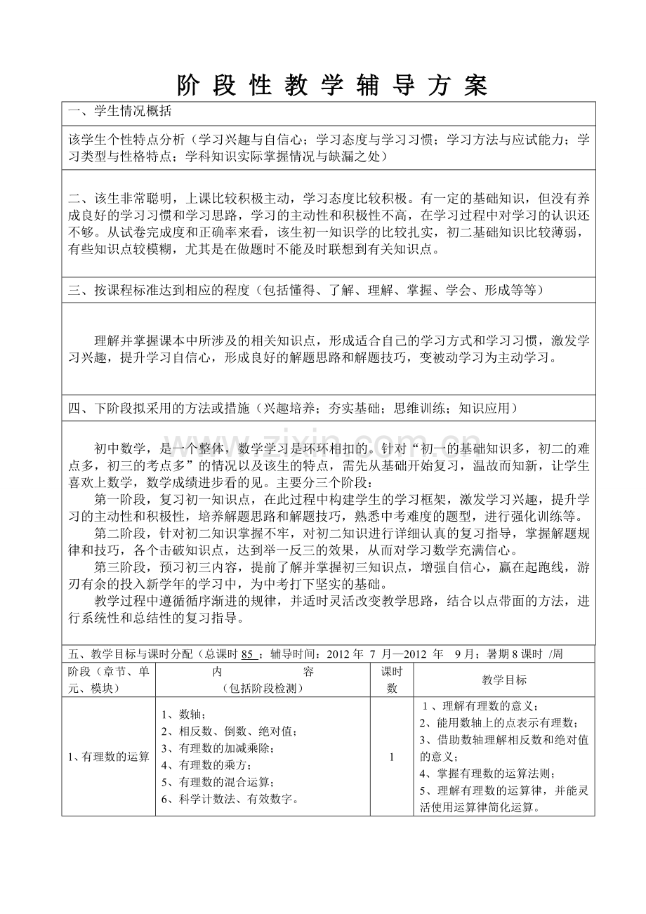 一对一辅导方案-初中数学.doc_第1页