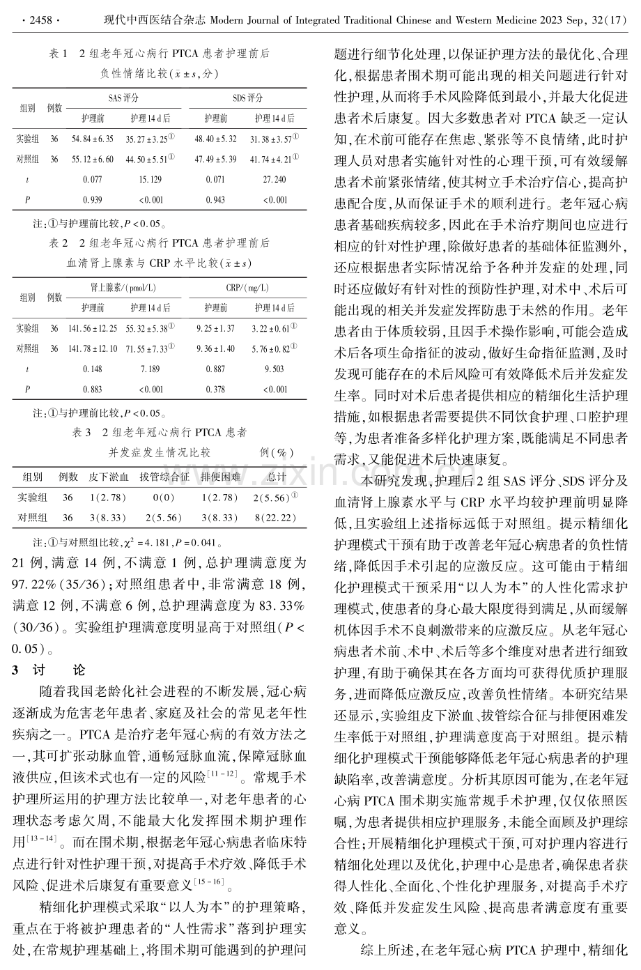 精细化护理模式对老年冠心病经皮腔内冠状动脉成形术患者应激反应及并发症的影响.pdf_第3页