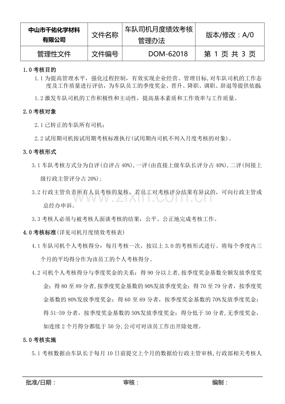 行政部车队司机月度绩效考核管理办法.doc_第1页