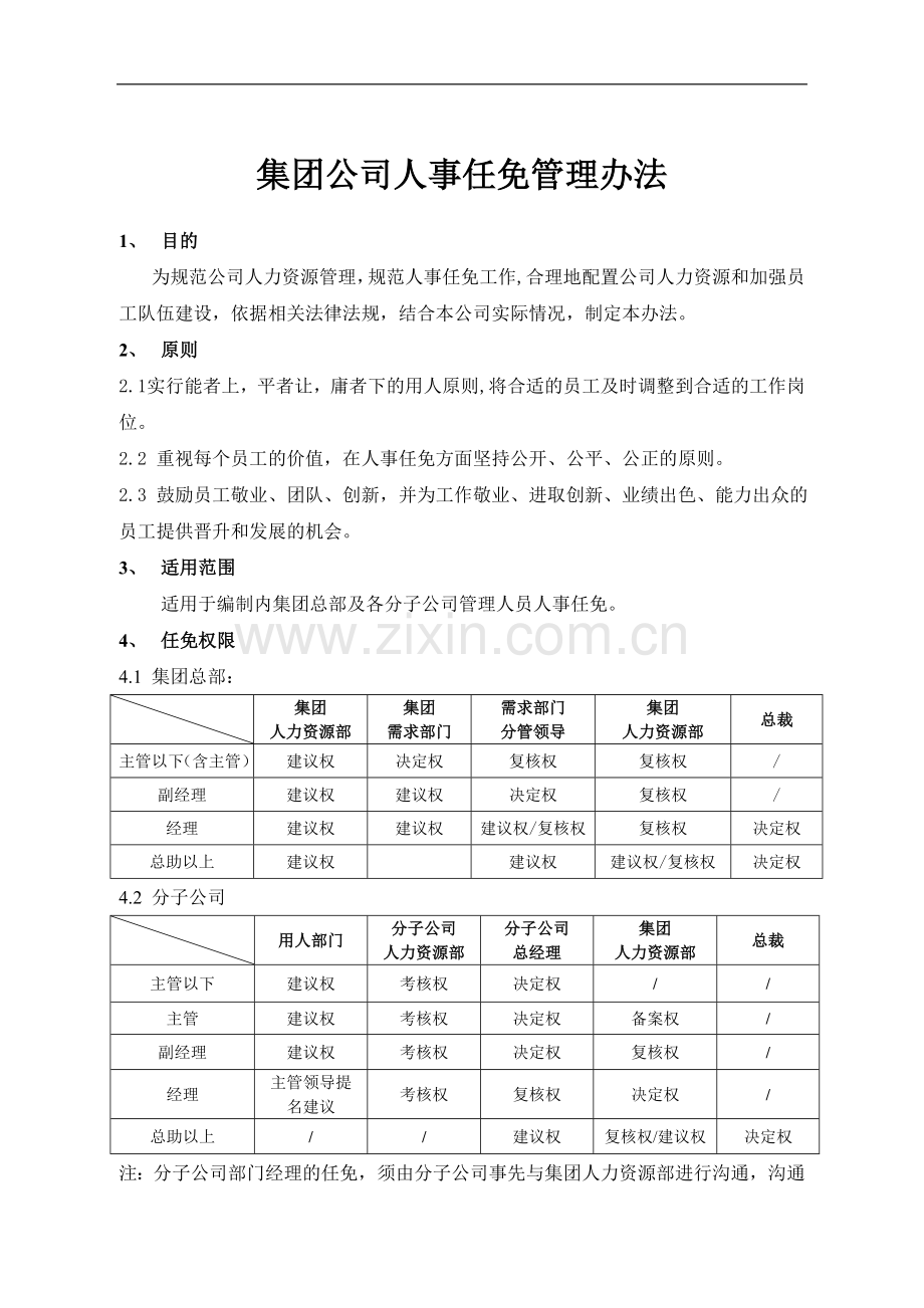 集团公司人事任免管理办法-制度规范-工作范文-实用文档.doc_第1页