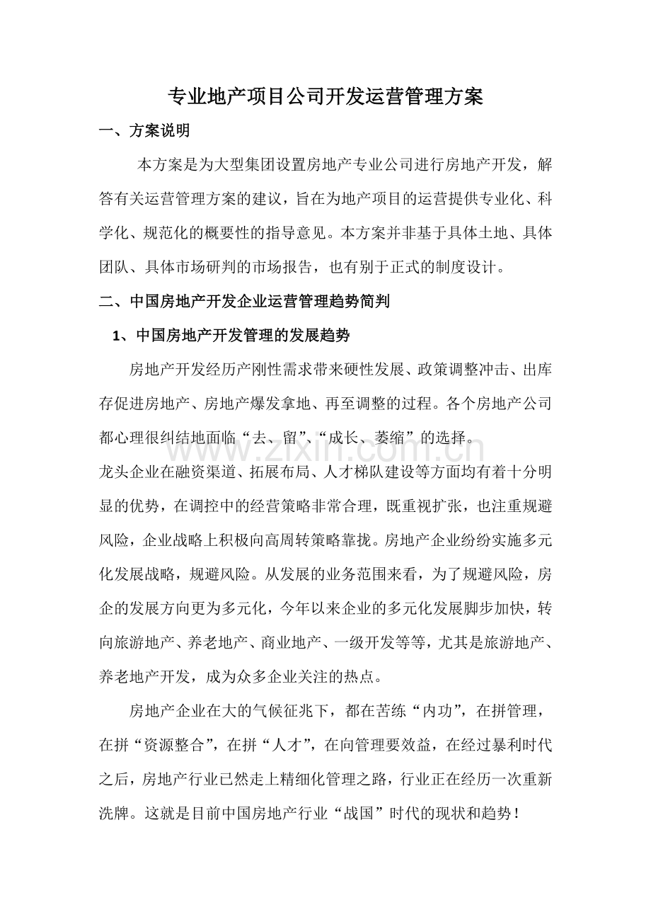 专业地产项目公司开发运营管理方案.docx_第1页