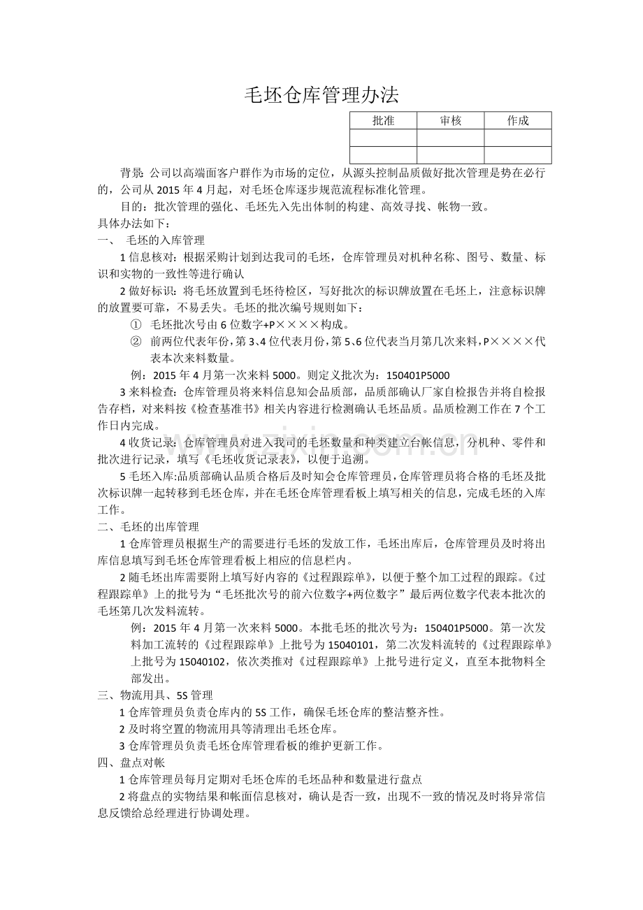 毛坯仓库管理办法.docx_第1页