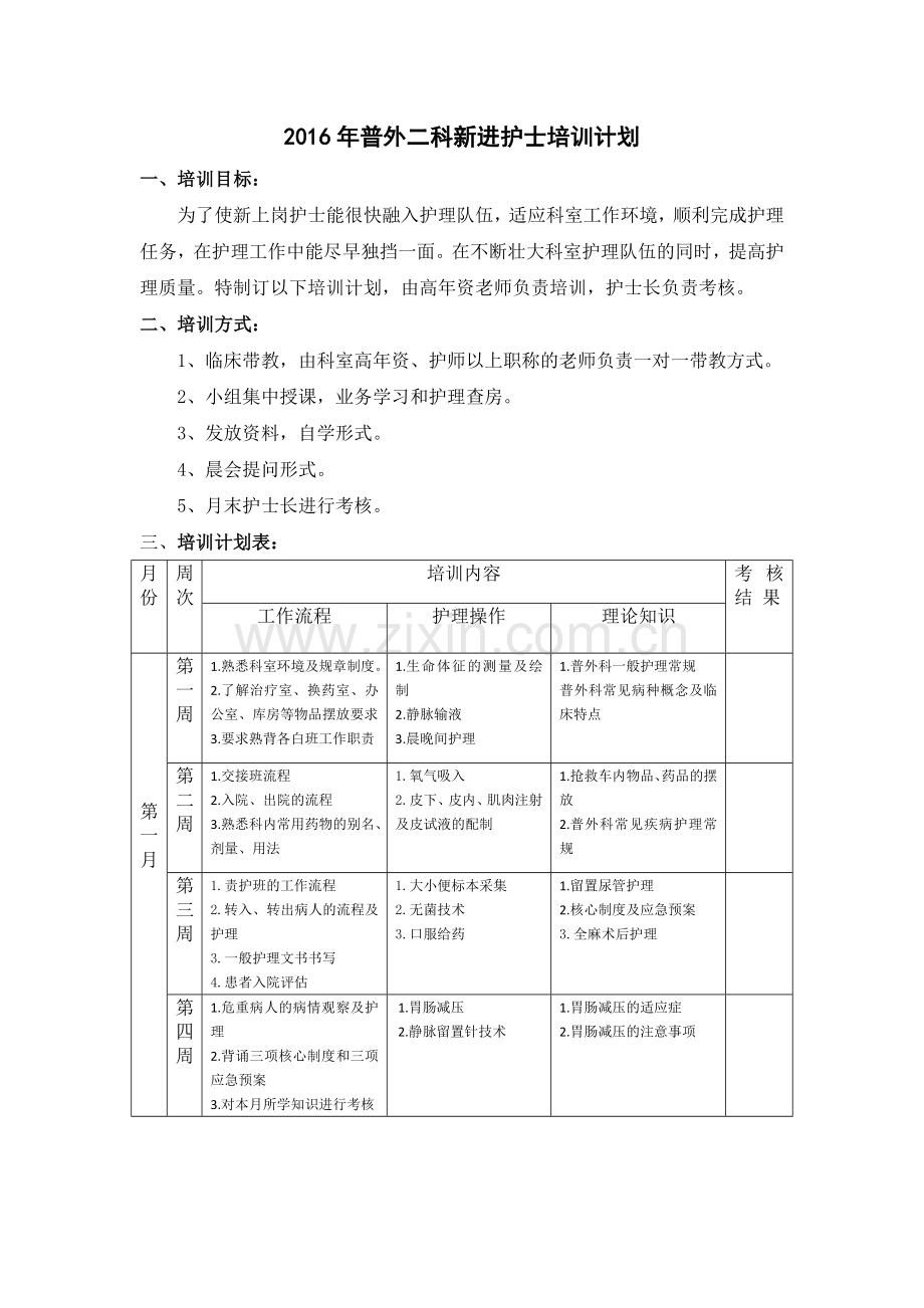 2016年普外科新进护士培训计划.doc_第1页