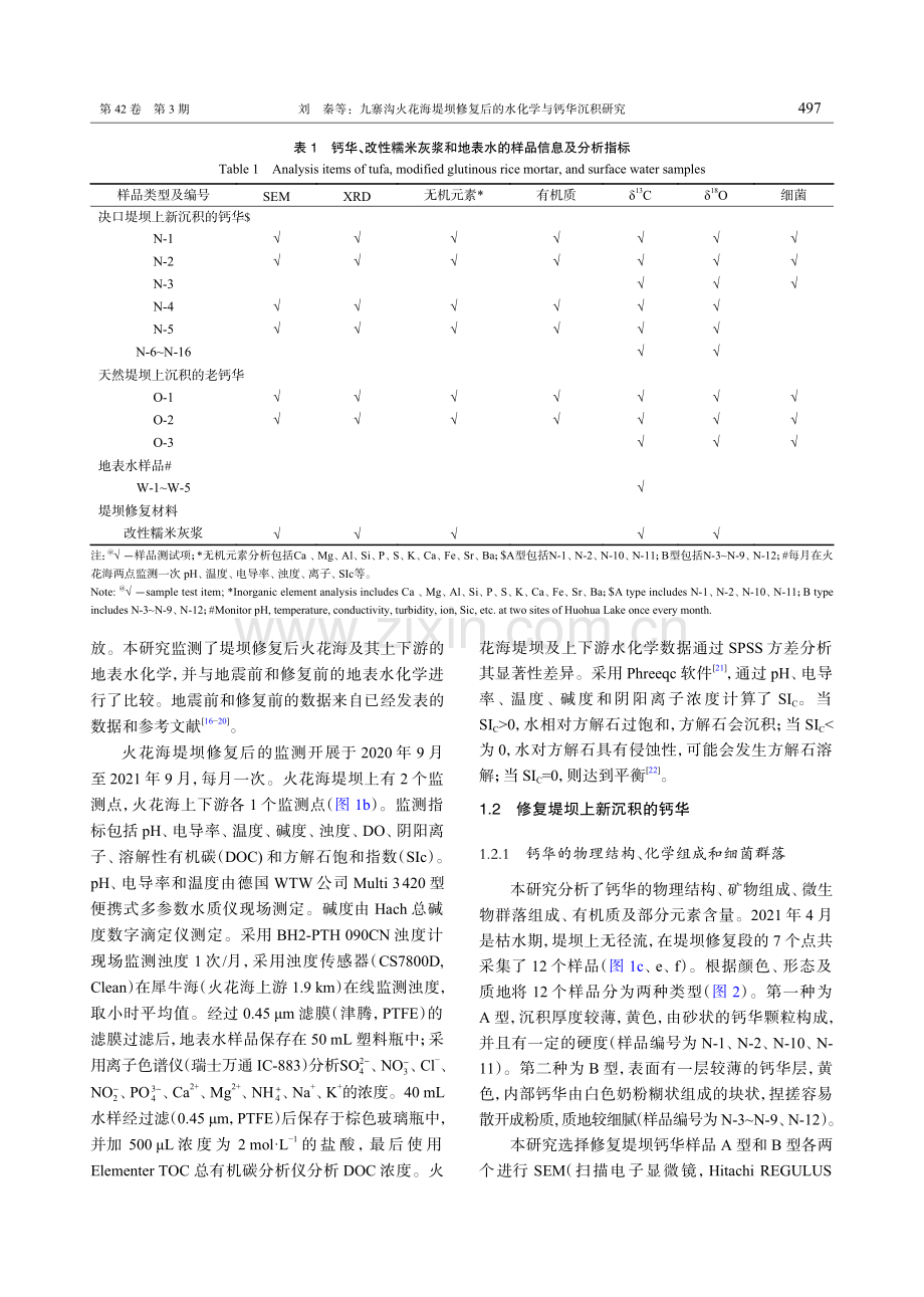 九寨沟火花海堤坝修复后的水化学与钙华沉积研究.pdf_第3页