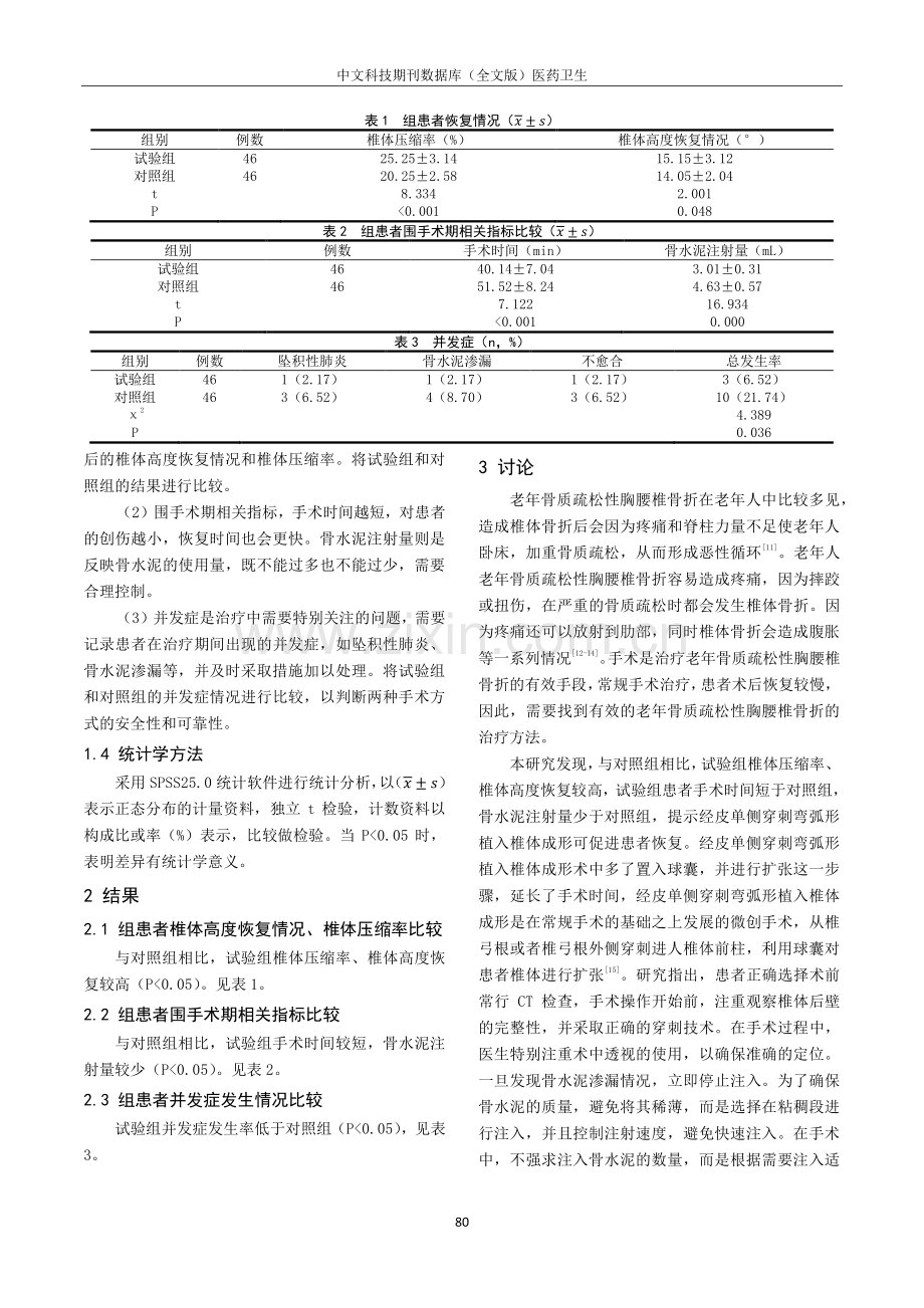 经皮单侧穿刺弯弧形植入椎体成形治疗老年骨质疏松性胸腰椎骨折的效果.pdf_第2页