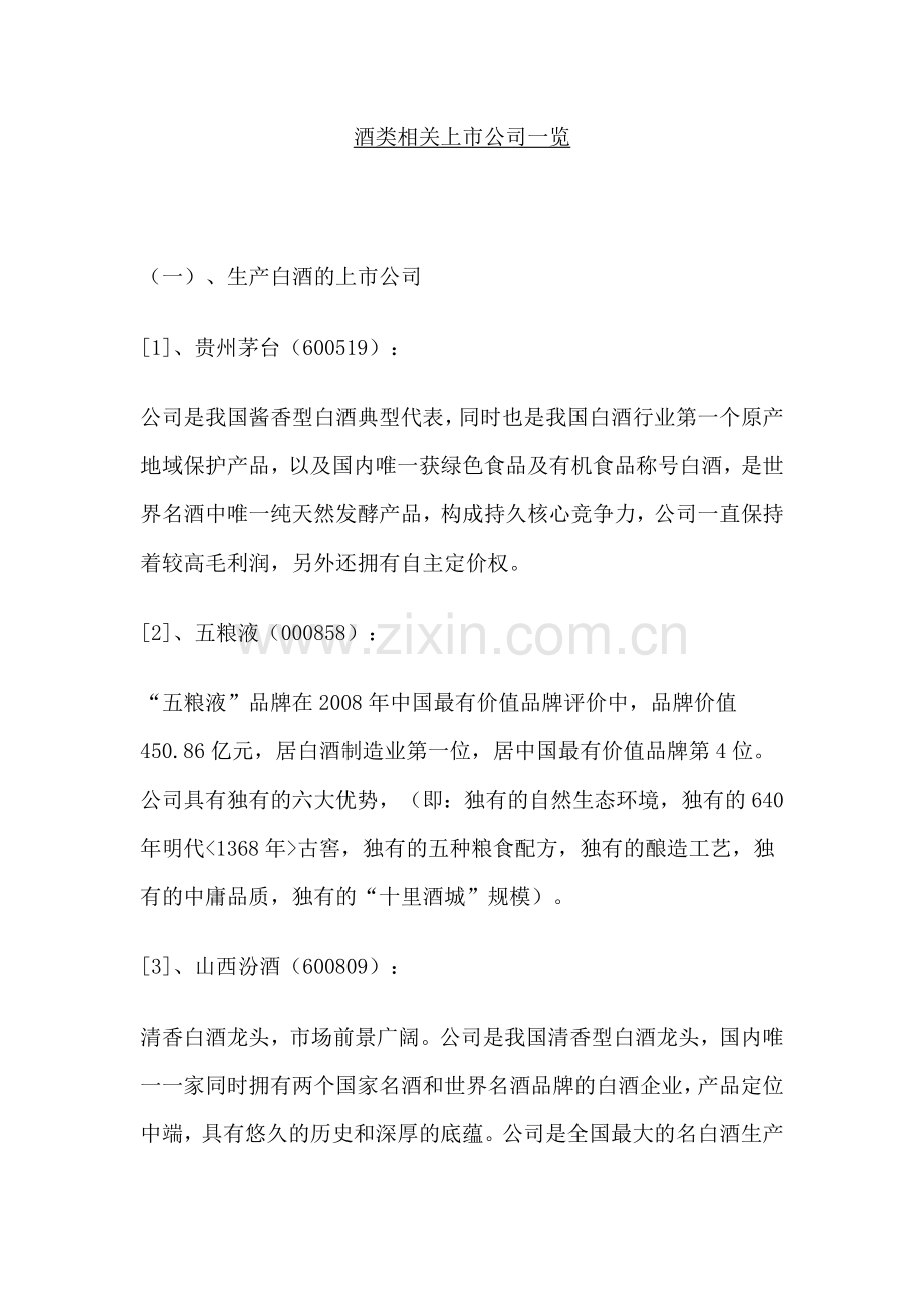 酒类相关上市公司一览.docx_第1页