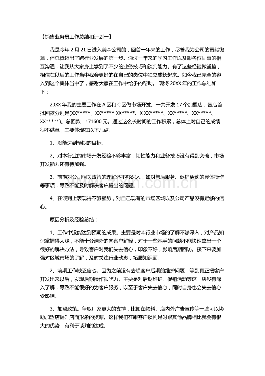 销售员工作总结和计划.doc_第1页