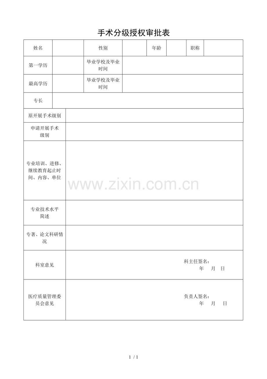 手术分级授权审批表.doc_第1页