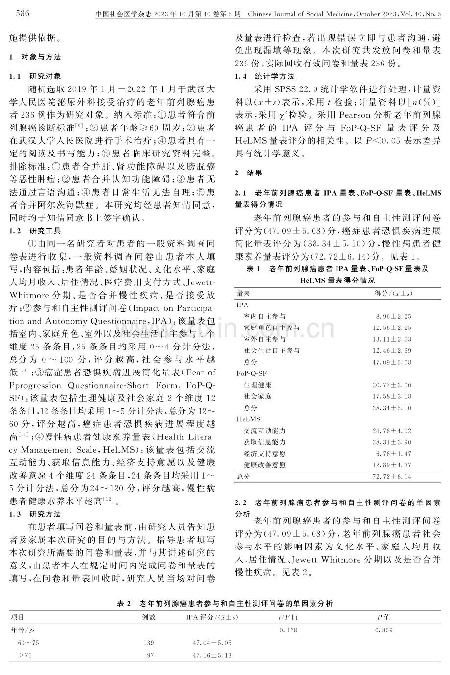 老年前列腺癌患者社会参与水平与复发恐惧及健康素养的相关性分析.pdf_第2页