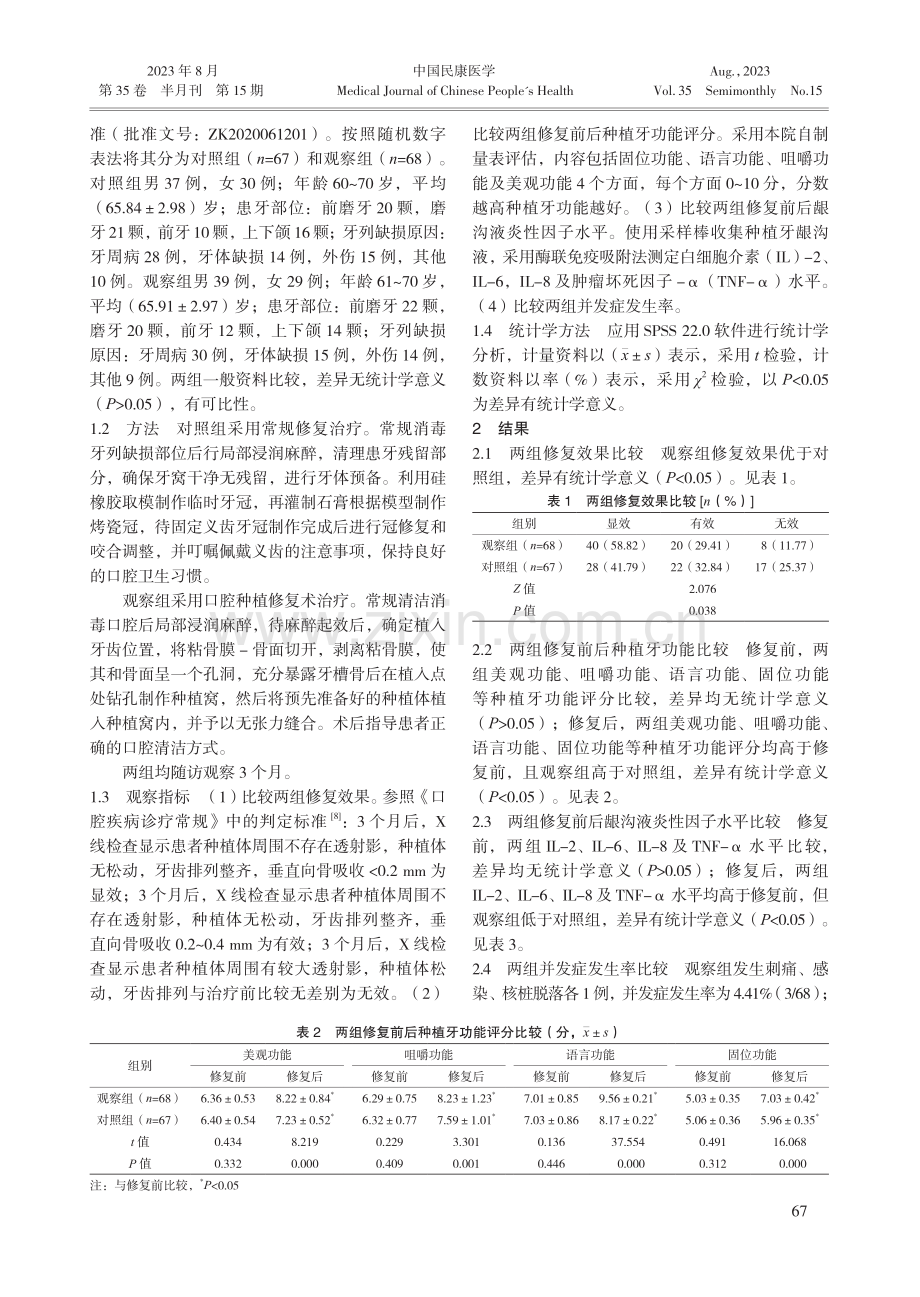 口腔种植修复治疗老年牙列缺损患者的效果.pdf_第2页