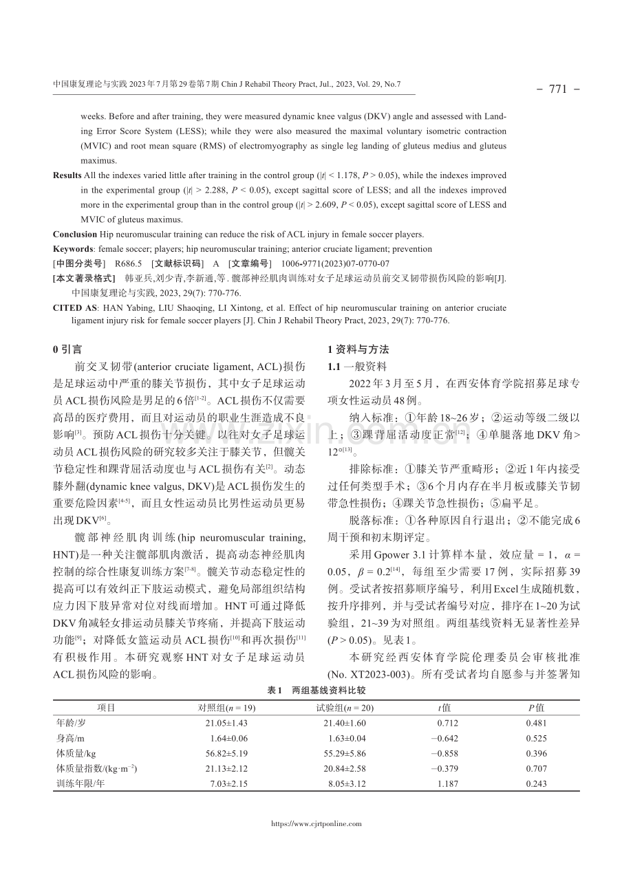 髋部神经肌肉训练对女子足球运动员前交叉韧带损伤风险的影响 (1).pdf_第2页