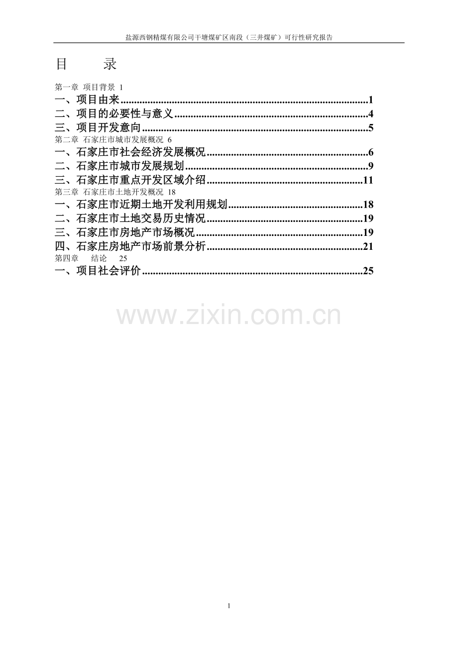 盐源西钢精煤有限公司干塘煤矿区南段(三井煤矿)可行性研究报告.doc_第1页