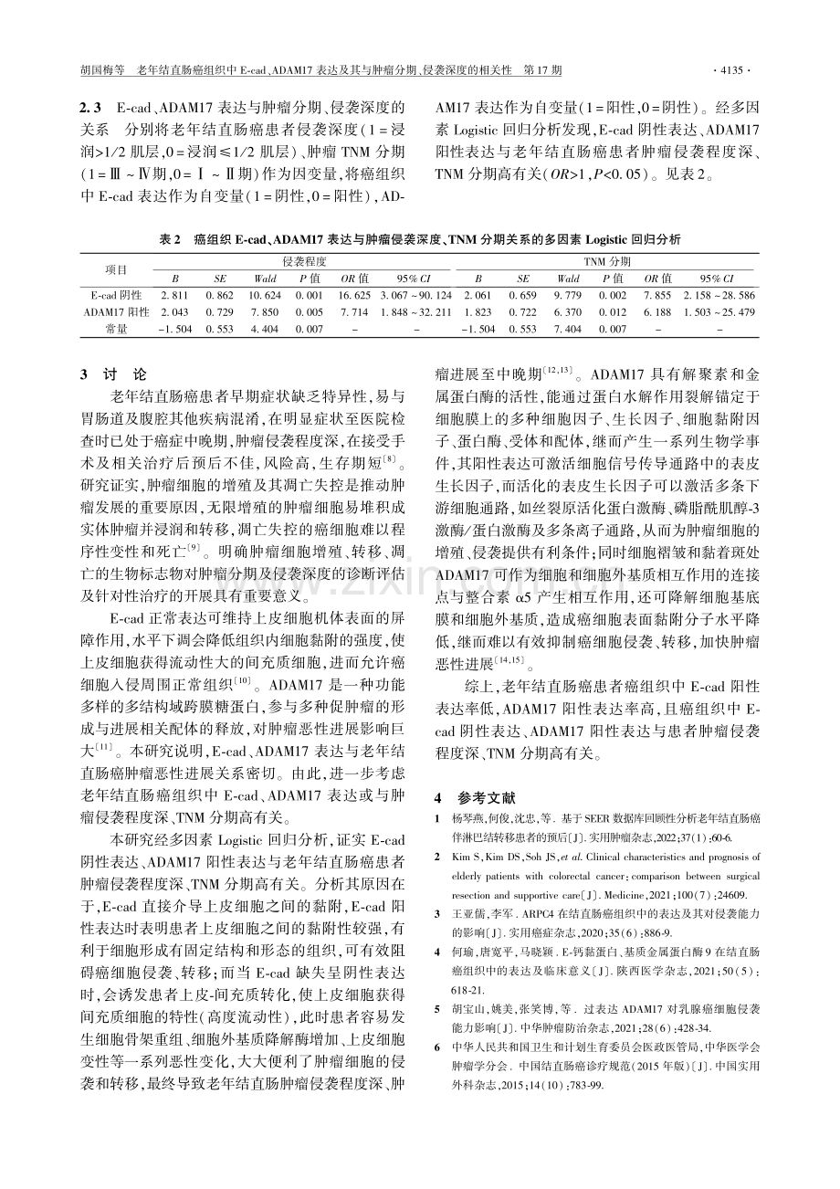 老年结直肠癌组织中E-cad、ADAM17表达及其与肿瘤分期、侵袭深度的相关性.pdf_第3页