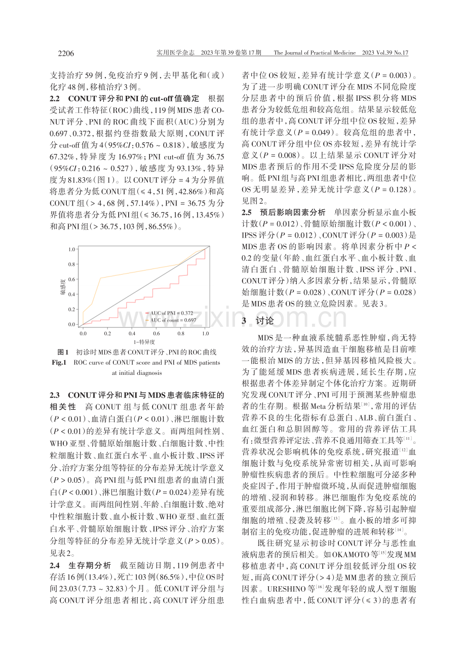 控制营养状况、预后营养指数对骨髓增生异常综合征患者预后分析.pdf_第3页