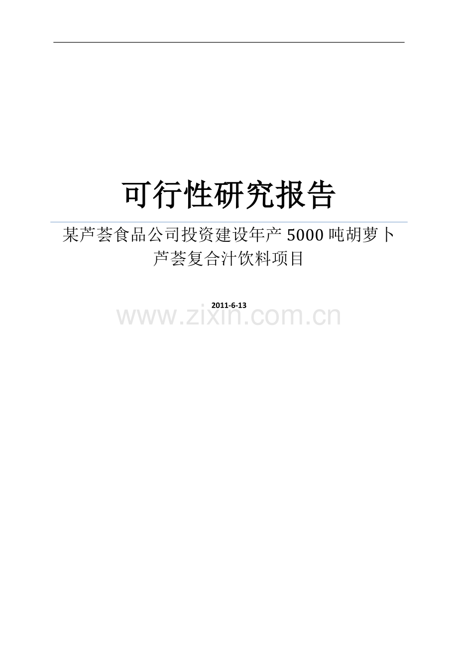 芦荟食品公司投资建设年产5000吨胡萝卜芦荟复合汁饮料项目可行性研究报告.doc_第1页