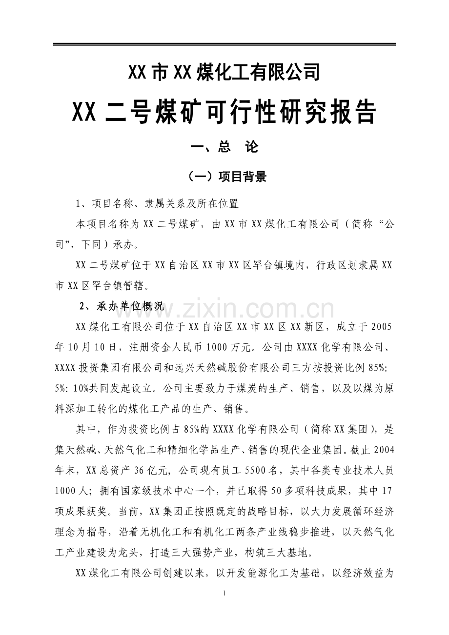 内蒙古某煤矿开采项目申请建设可行性研究报告.doc_第1页