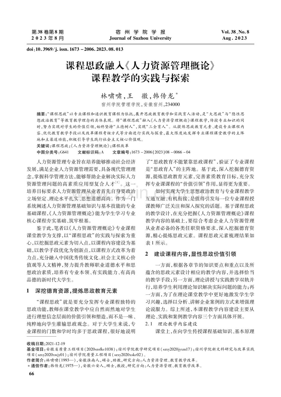 课程思政融入《人力资源管理概论》课程教学的实践与探索.pdf_第1页