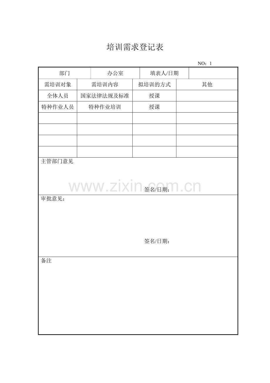 2011需求调查表培训计划培训表效果评估.doc_第1页