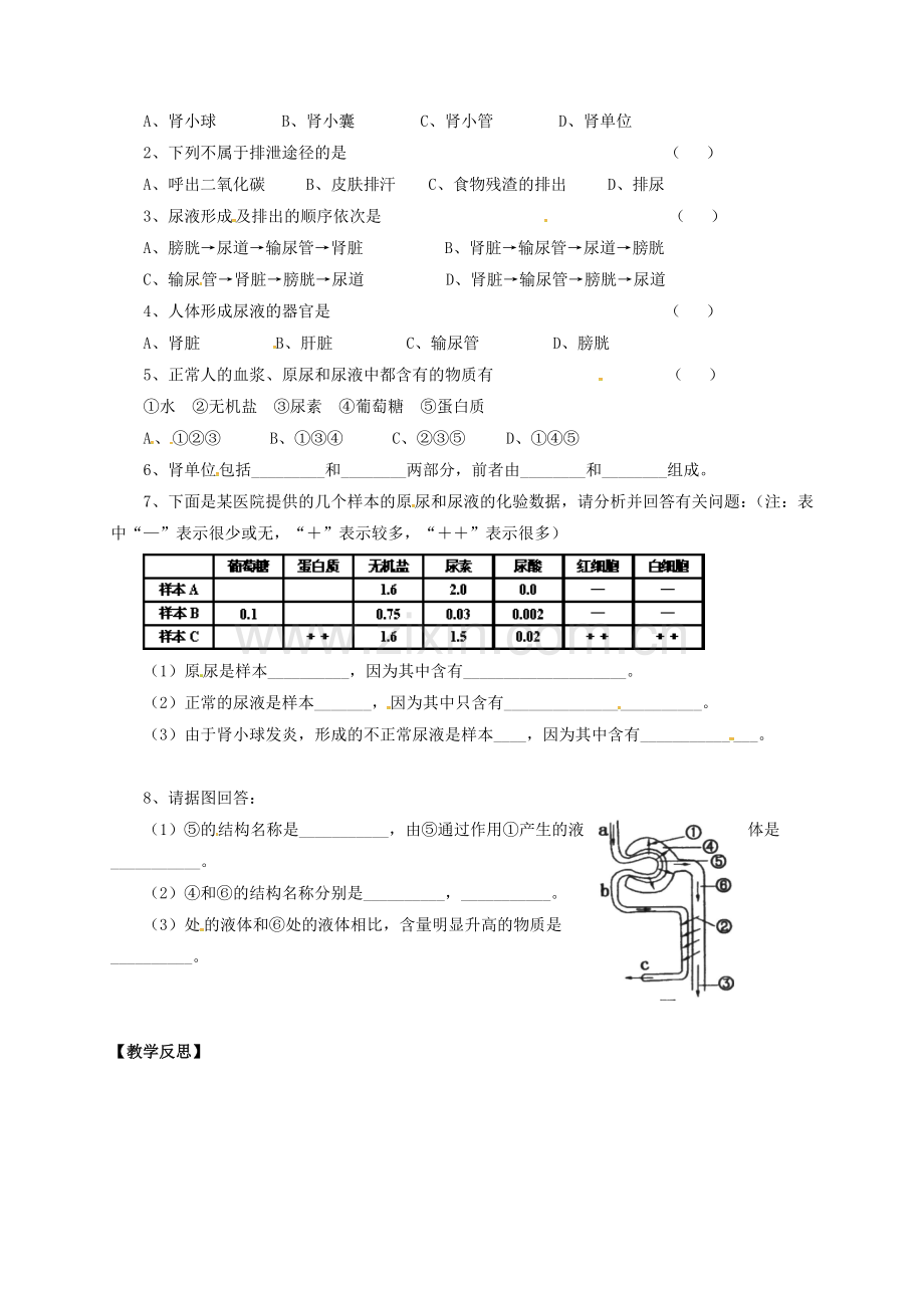 八年级生物上册-152-人体内废物的排出学案无答案新版苏科版.doc_第2页