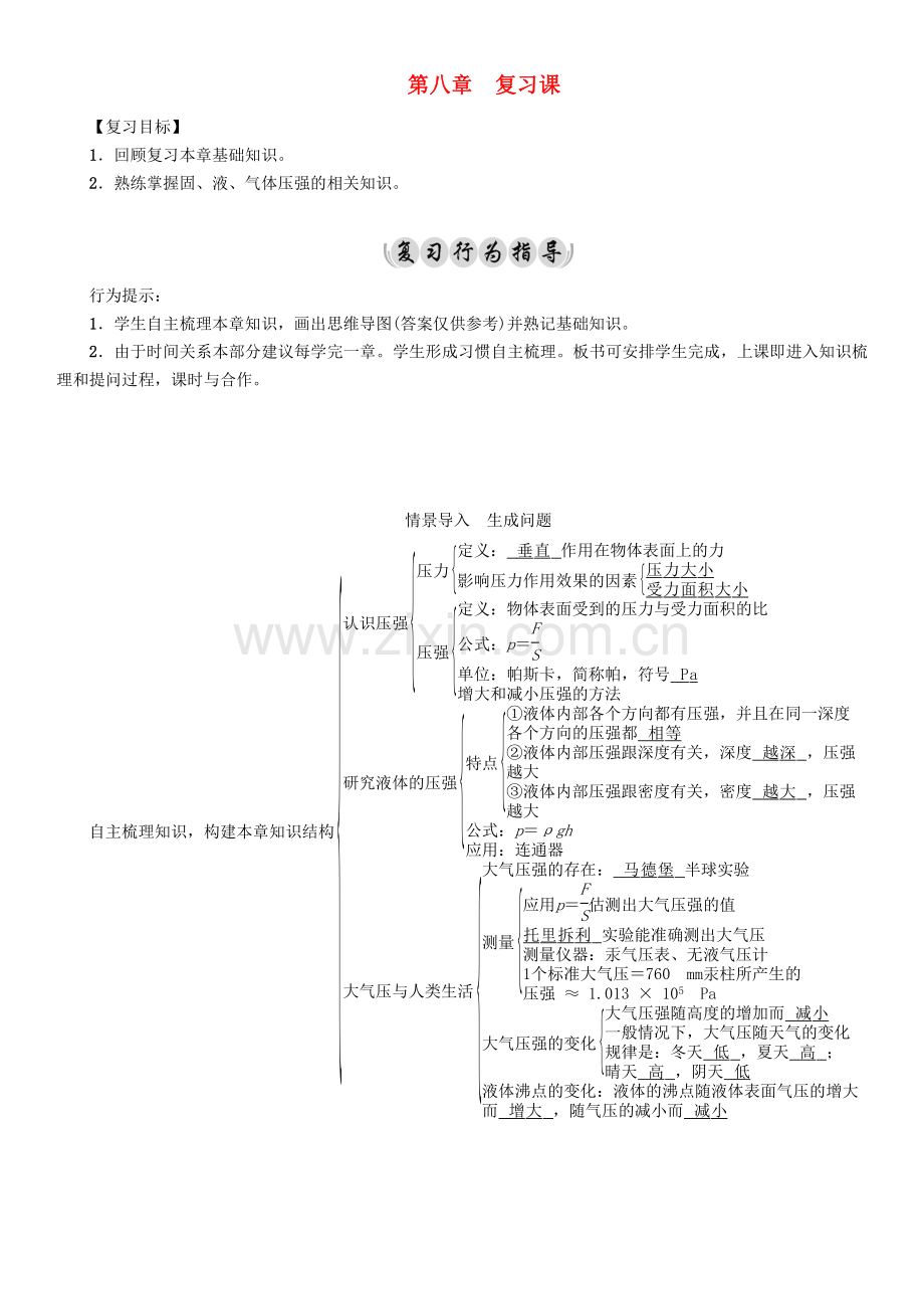 八年级物理全册--压强复习课导学案-新版沪科版.doc_第1页