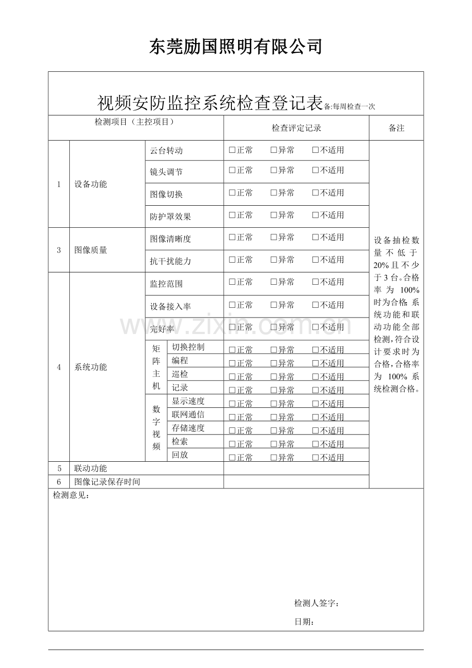 视频监控系统检查表.doc_第1页