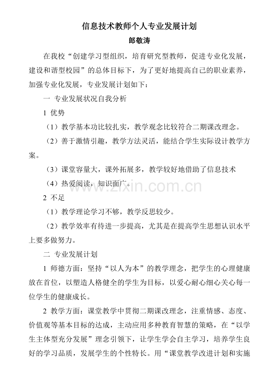 信息技术教师个人专业发展计划.doc_第1页