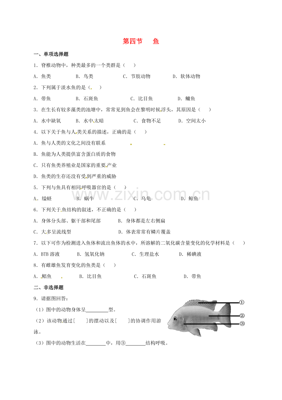 八年级生物上册-514-鱼校本作业-新版新人教版.doc_第1页