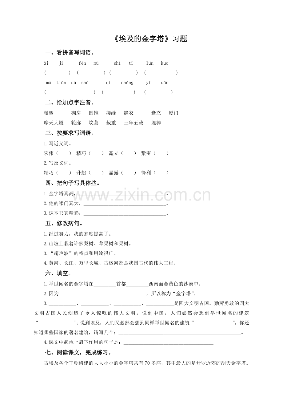 埃及的金字塔练习题.doc_第1页