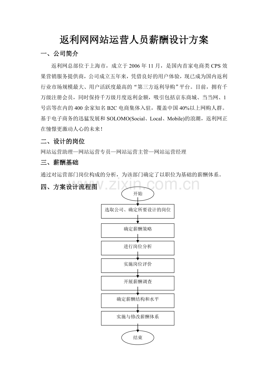 返利网网站运营人员薪酬设计方案.doc_第1页