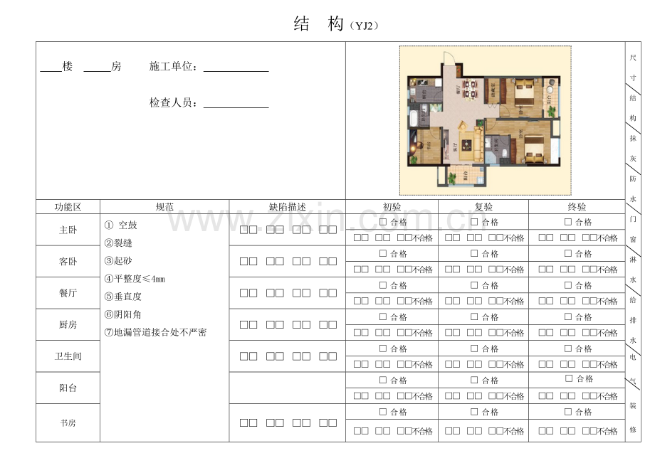 土建移交精装修验收质量检查记录表.doc_第2页