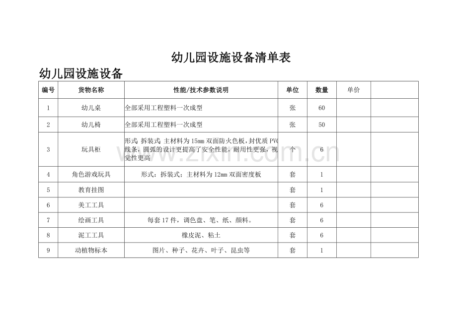 幼儿园设施设备清单表.doc_第1页