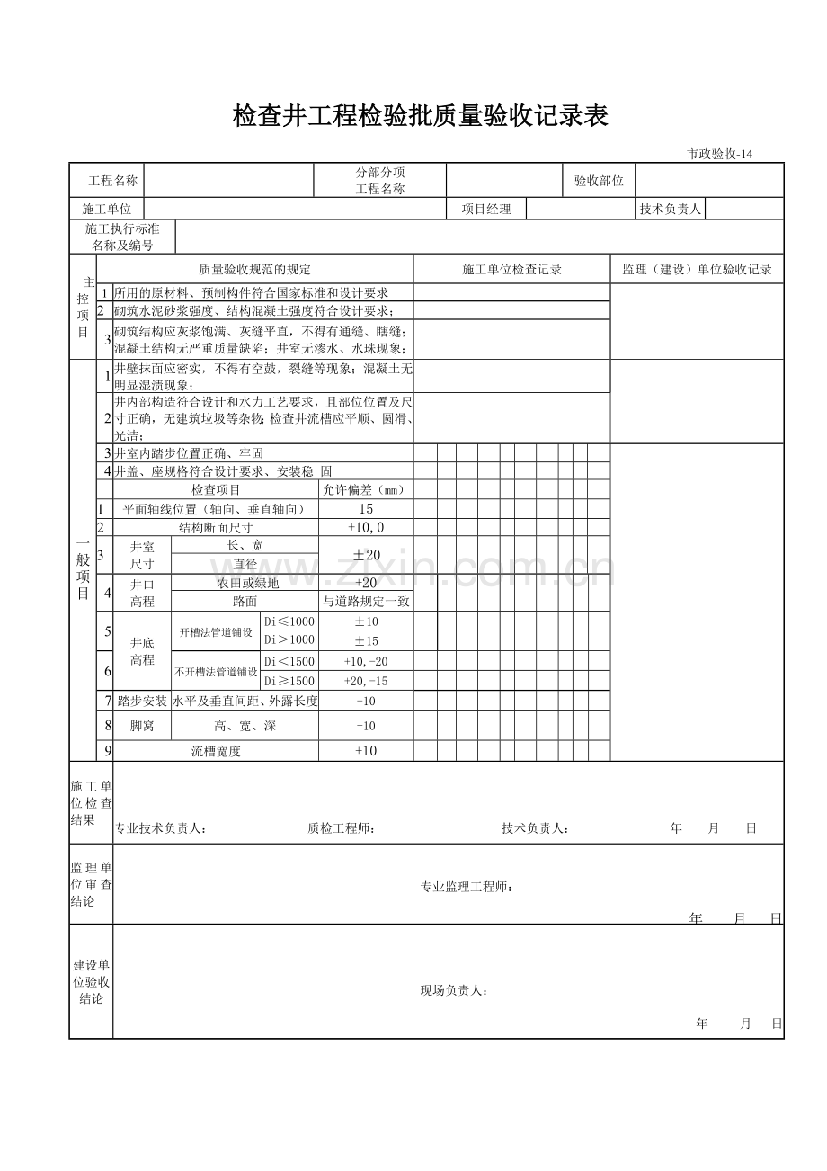 检查井工程检验批质量验收记录表.doc_第1页