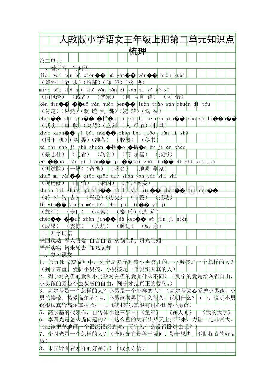 人教版小学语文三年级上册第二单元知识点梳理.docx_第1页