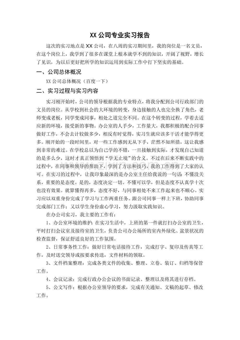 XX公司专业实习报告文员.doc_第1页