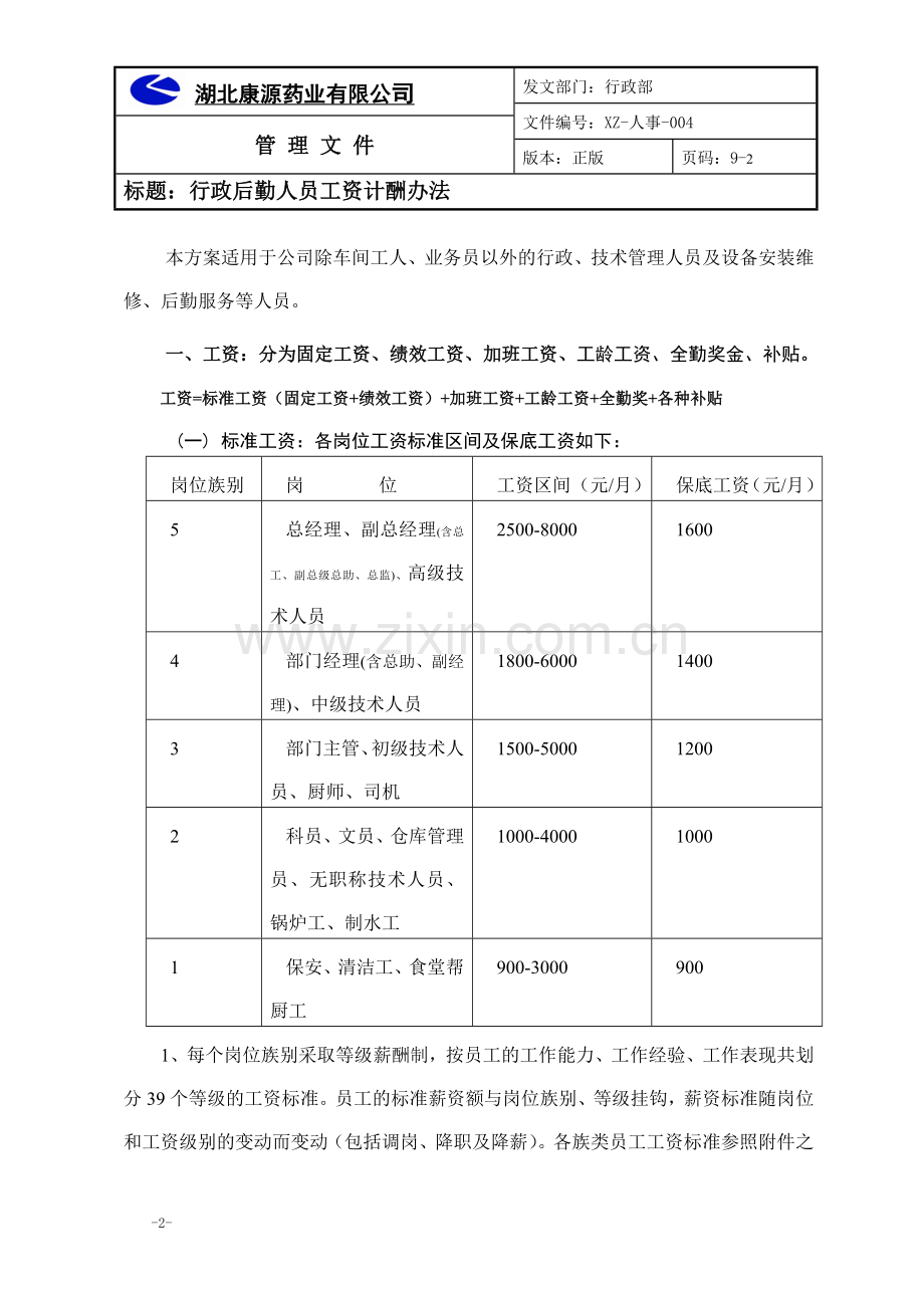 行政后勤人员薪酬办法确定版.doc_第2页