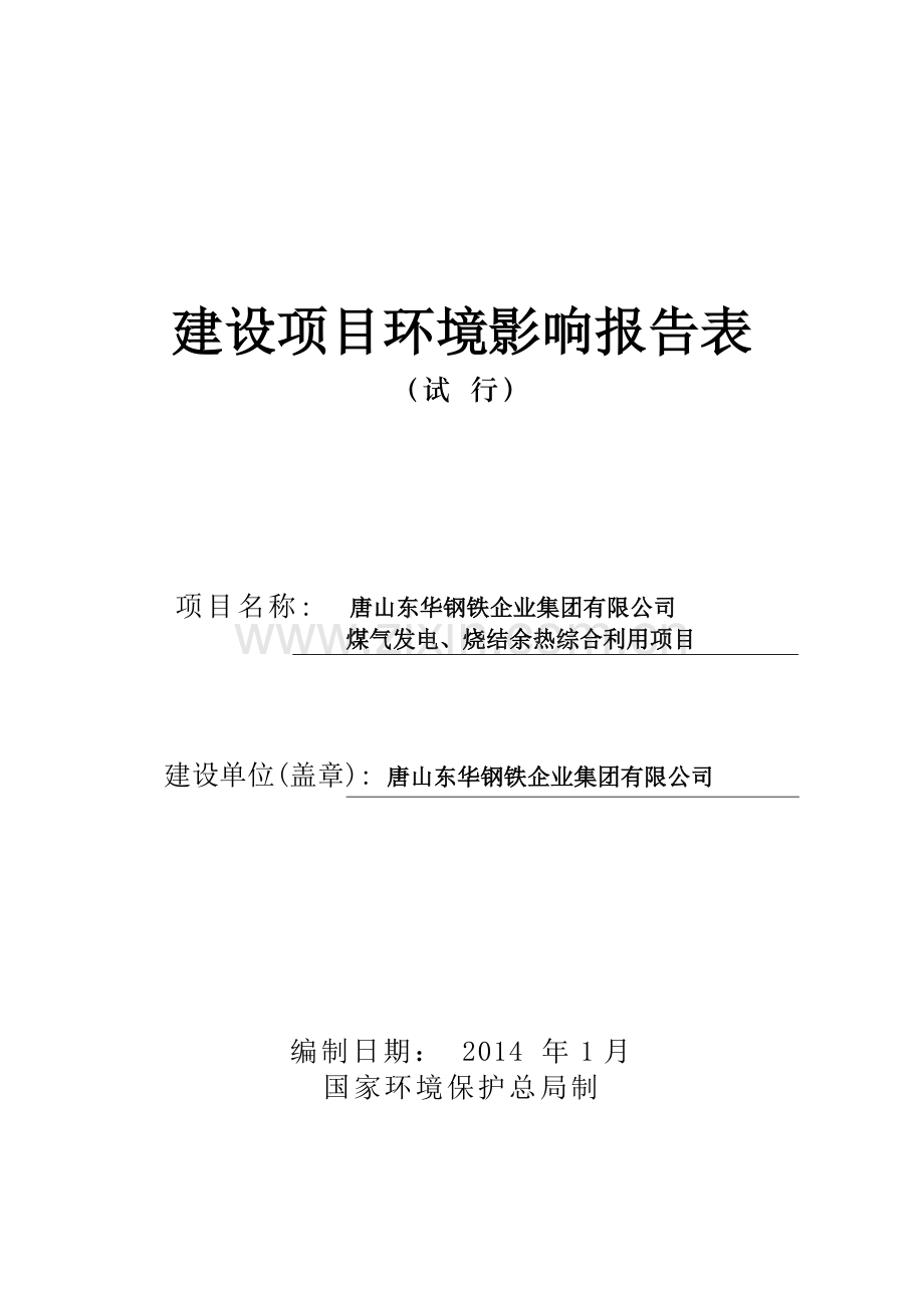 唐华钢铁企业集团有限公司煤气发电、烧结余热综合利用项目立项环境影响评估报告.doc_第1页