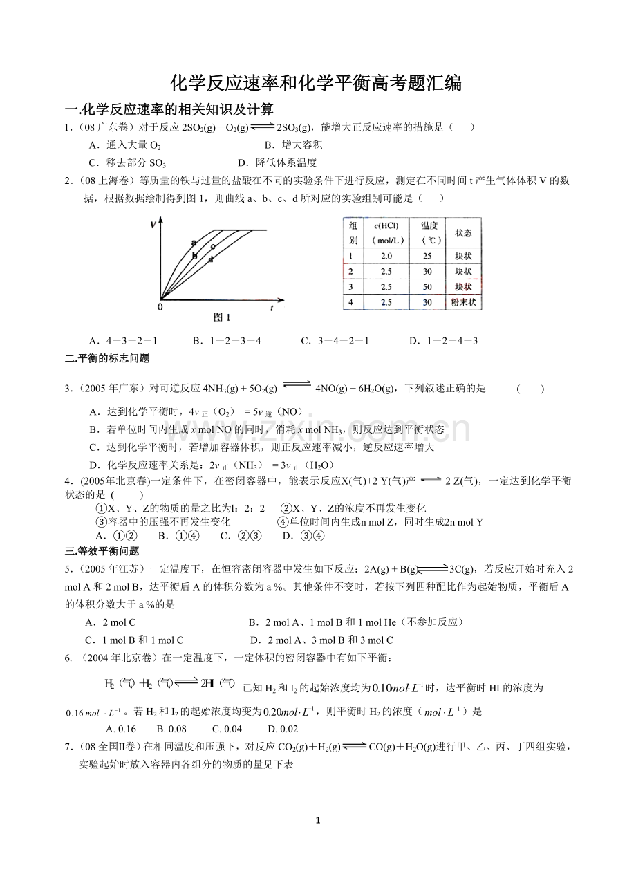 化学反应速率与化学平衡高考题汇编DOC.doc_第1页