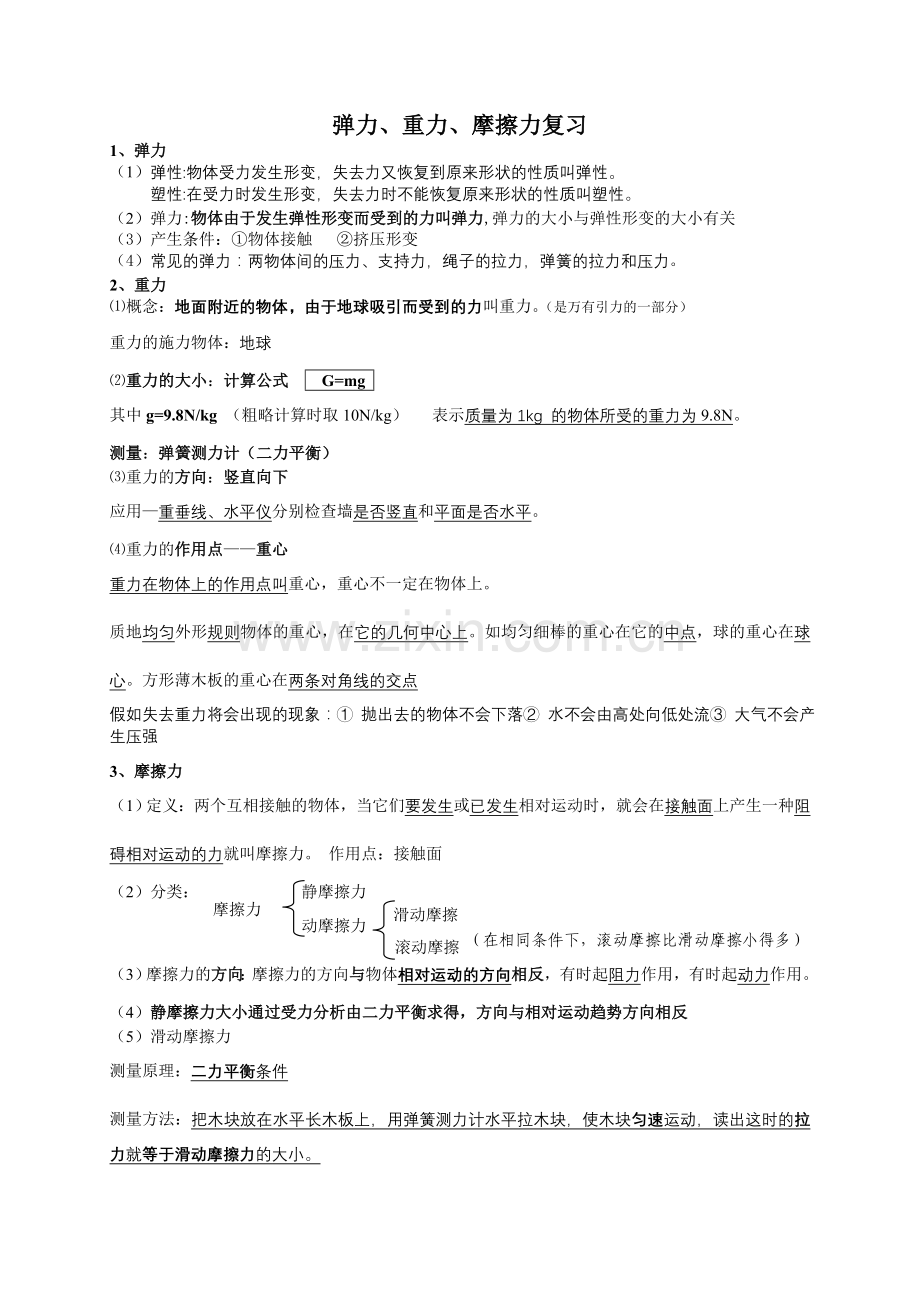 弹力重力摩擦力复习讲义.doc_第1页